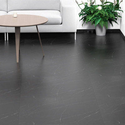 Matte Black 3.34m² Floor Tiles Self Adhesive Marble Effect PVC Flooring - 3