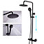 Matte Black Bathroom Thermostatic Mixer Shower Set Round Twin Head Exposed Valve