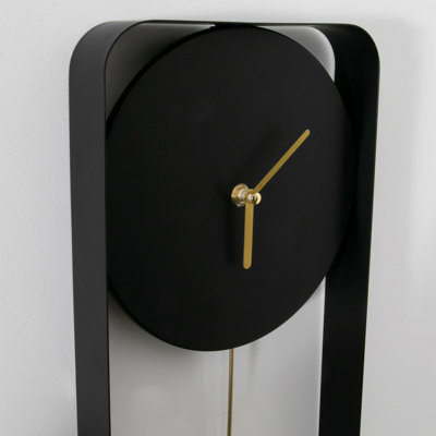 Matte Black Metal Wall Clock with Gold Details