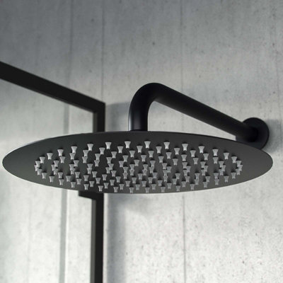 Matte Black Round 300mm Shower with Hand Held Set Thermostatic Mixer Valve Temel