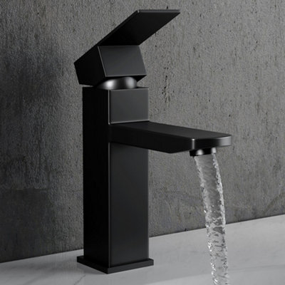 Matte Black Single Handle Stainless Steel Bathroom Tap with Two Hose Pipes