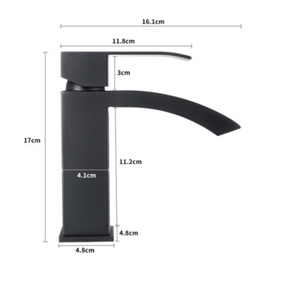 Matte Black Square Bathroom Basin Sink Mixer Tap with Hose Pipes