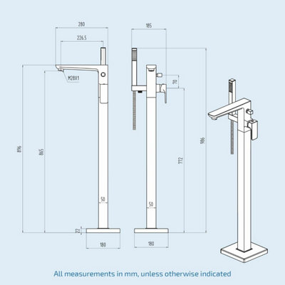Matte Black Square Modern Freestanding Bath Shower Mixer Tap - 3