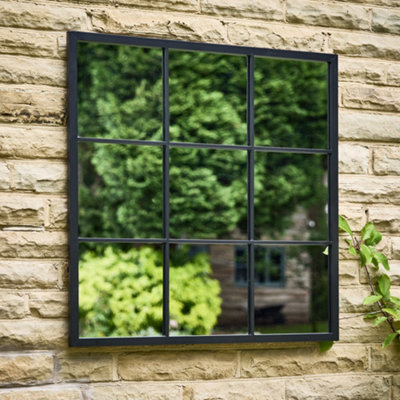 Matte Black Square Window Framed Indoor Hallway Bedroom Bathroom Mirror Outdoor Garden Mirror