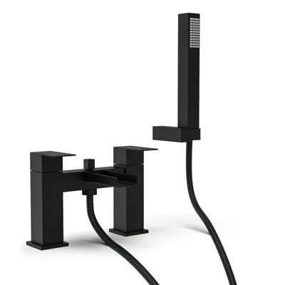 Matte Black Waterfall Basin Sink Mono Tap & Bath Shower Mixer With Handset Kit & Waste - 5