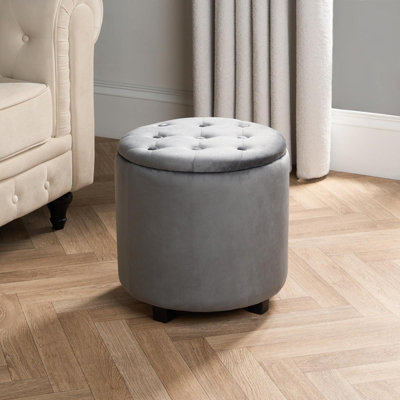 Matte Velvet Stool Storage Ottoman Buttons Pouffe Vanity Chair Seat, Grey