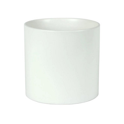 Matte White Ceramic Indoor Plant Pot, Cachepot - H17 x W17.5cm