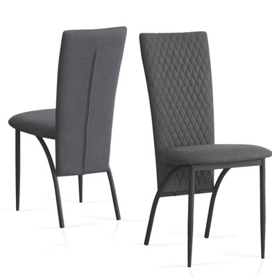 Matteo 2Pcs Grey Suede Fabric Dining Chairs with Matte Metal Legs for Kitchen and Living Room