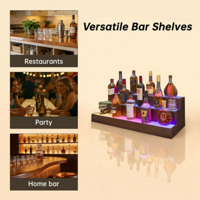 Matteo 3-Step LED Liquor Bottle Display Shelf - Walnut Effect, App ...
