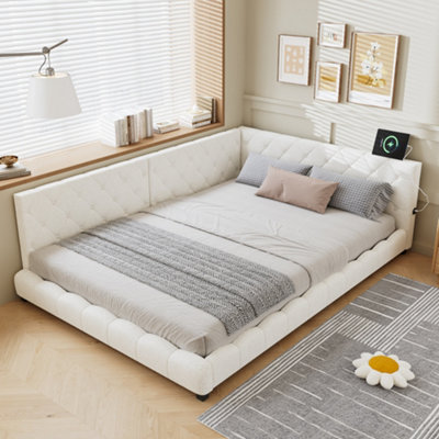 Matteo 4ft6 Double Upholstered Bed Frame - Beige Velvet with Dual