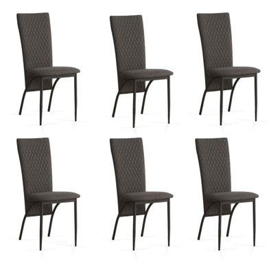 Matteo 6Pcs Brown Suede Fabric Dining Chairs with Matte Metal Legs for Kitchen and Living Room