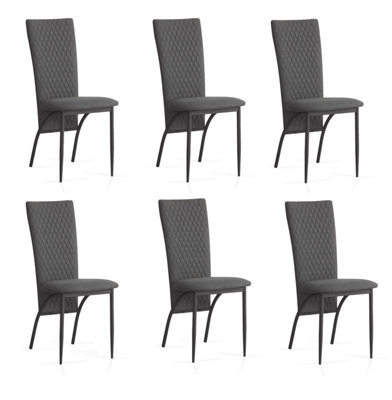 Matteo 6Pcs Grey Suede Fabric Dining Chairs with Matte Metal Legs for Kitchen and Living Room