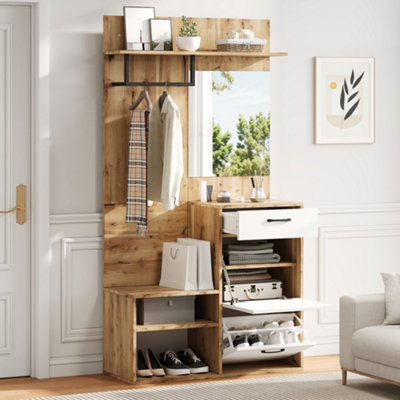 Matteo 7-in-1 Entryway Hall Tree with Coat Rack, Shoe Bench, Mirror ...