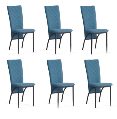 Matteo Dining Chairs High Backrest Upholstered Blue Set of 6