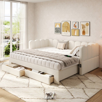 Matteo Extendable Daybed with Drawers & USB Ports - Beige Linen