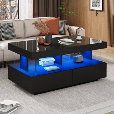 Matteo High Gloss Black Coffee Table with 16-Colour LED Lights, 2