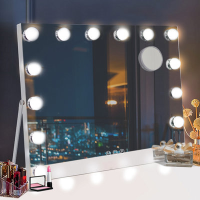 Matteo Hollywood Vanity Mirror 14 Dimmable 3 Colour LED Bulbs Touch Screen Tabletop 50x40cm