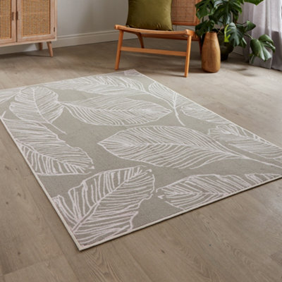 Matteo Leaf Print Non-Slip Reverse Washable Rug