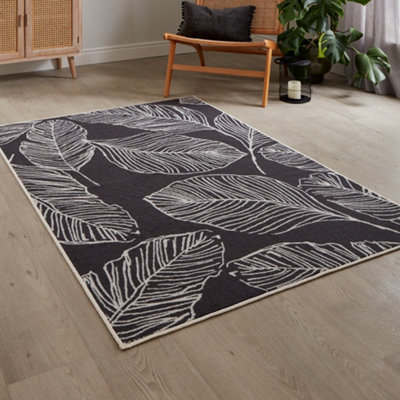 Matteo Leaf Print Non-Slip Reverse Washable Rug