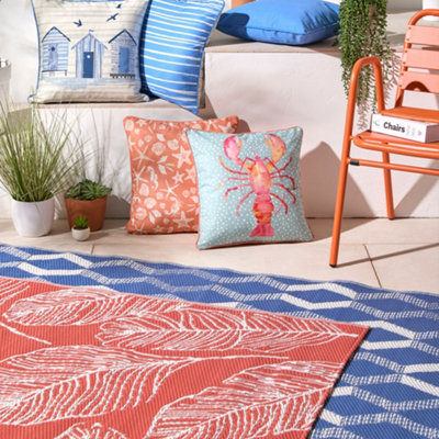 Matteo Leaf Print UV Resistant Terracotta Outdoor Rug