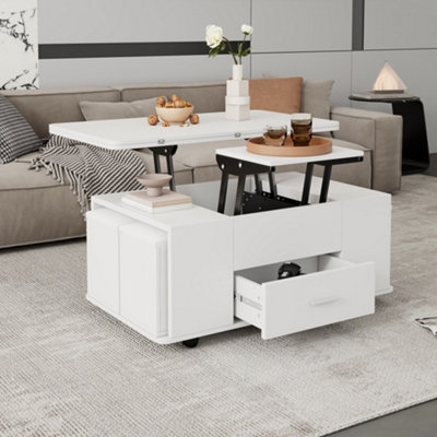 Matteo Lift Top Coffee Table Set with 4 Stools, Convertible Dining