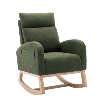 Matteo Mid Century Modern Green Teddy Fabric Upholstered Rocking Chair ...