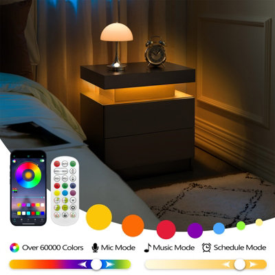 Matteo Modern LED Nightstand Bedside Table with Adjustable Multi-color ...