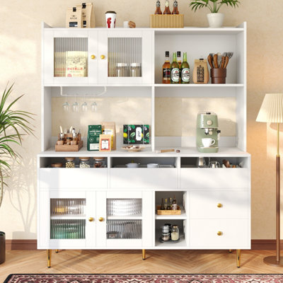 Matteo Modern White Sideboard Cabinet with Changhong Glass Doors, Wine ...