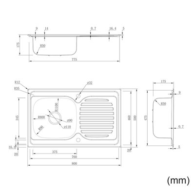 Matteo Rectangular Stainless Steel Kitchen Sink with Plated Surface and ...
