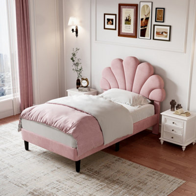 Matteo Single 3ft Pink Velvet Bed Frame with Adjustable Petal