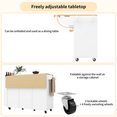 Matteo White Extendable Kitchen Island with Wood Grain Worktop, Sliding ...