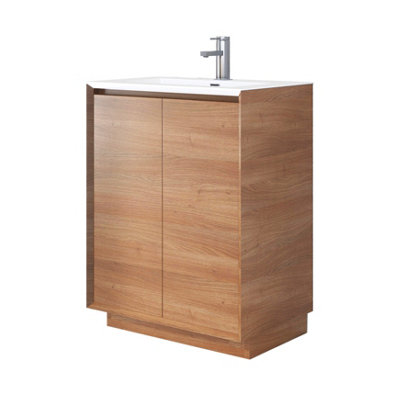 Matterhorn Natural Oak Floor Standing Bathroom Vanity Unit with White Basin (W)600mm (H)850mm