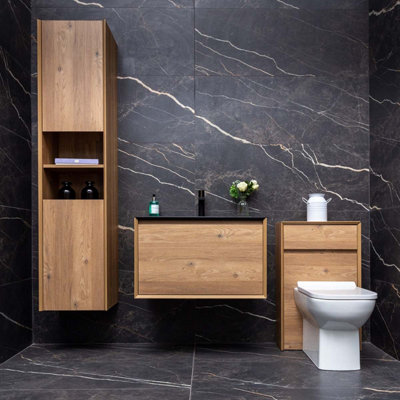 Matterhorn Natural Oak Wall Hung Bathroom Tall Storage Cabinet (H)1700mm (W)400mm