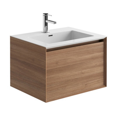 Matterhorn Natural Oak Wall Hung Bathroom Vanity Unit with White Basin (W)600mm (H)450mm