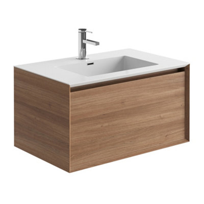 Matterhorn Natural Oak Wall Hung Bathroom Vanity Unit with White Basin (W)750mm (H)450mm