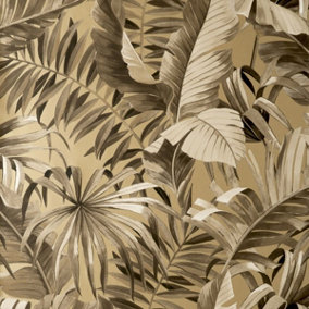 Maui Leaf Wallpaper Gold Fine Decor FD42853