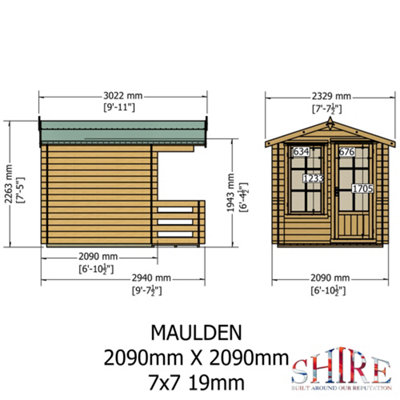 Maulden 19 mm Log Cabin 7 x 7 Feet + Verandah - 7