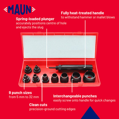 Maun Wad Punch Set With Centre Punch Imperial 1/4 inch To 1 inch