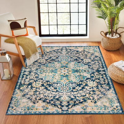 MAVERICK Oriental Vintage Area Rug Blue/Yellow 160 x 220 cm | DIY at B&Q