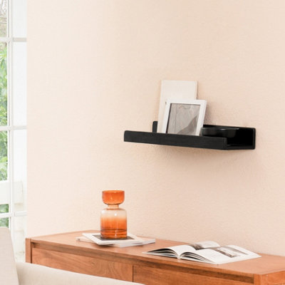 Max Solid Wood Wall Shelf Living Bedroom Kitchen Wall Mounted Floating Shelves in Black - Small