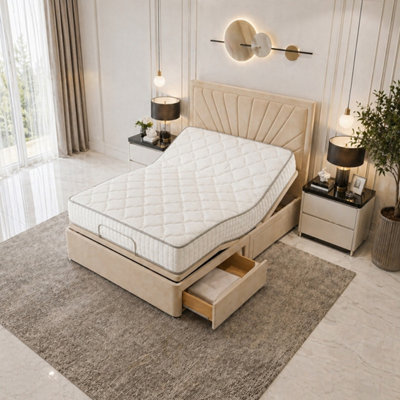 Max Storage Electric Adjustable Bed with Mattress, Cream