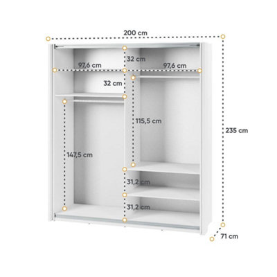 Maxi 04 Sliding Door Wardrobe in White - 2000mm x 2350mm x 710mm - Spacious Elegance with Mirrored Accent