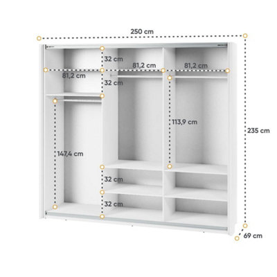 Maxi 06 Sliding Door Wardrobe in White - 2500mm x 2350mm x 710mm - Grand Storage with Mirrored Enhancement