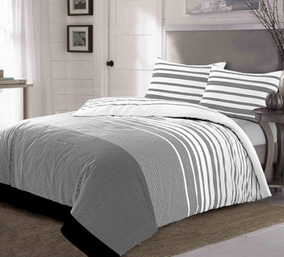 Maximus Striped Monochrome Duvet Cover Set Fully Reversible Modern Bedding - Double