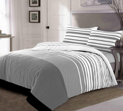Maximus Striped Monochrome Duvet Cover Set Fully Reversible Modern Bedding - King
