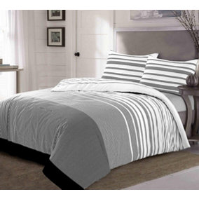 Maximus Striped Monochrome Duvet Cover Set Fully Reversible Modern Bedding - Super King