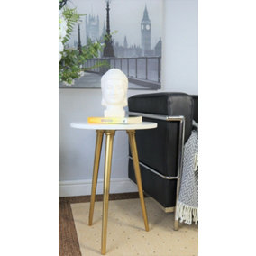 Maxine Tripods White Marble Top Side Table,Gold Base