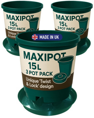 Maxipot 15L Plant Pot and Saucer with Twist and Lock Drainage System ...