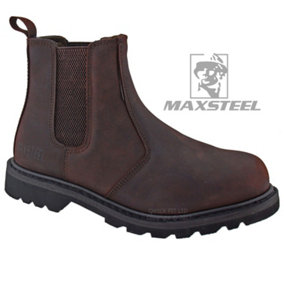 Maxsteel Goodyear Welted Slip On Chelsea Dealer Steel Toecap In Crazy Brown MS22C