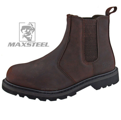 Maxsteel Goodyear Welted Slip On Chelsea Dealer Steel Toecap In Crazy Brown MS22C